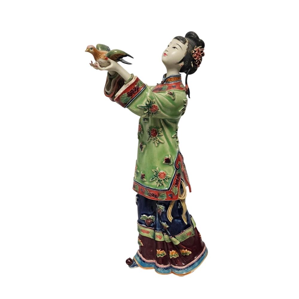 Chinese Shiwan Wucai Porcelain Vintage Figurine Design by Lin Weidong Artist